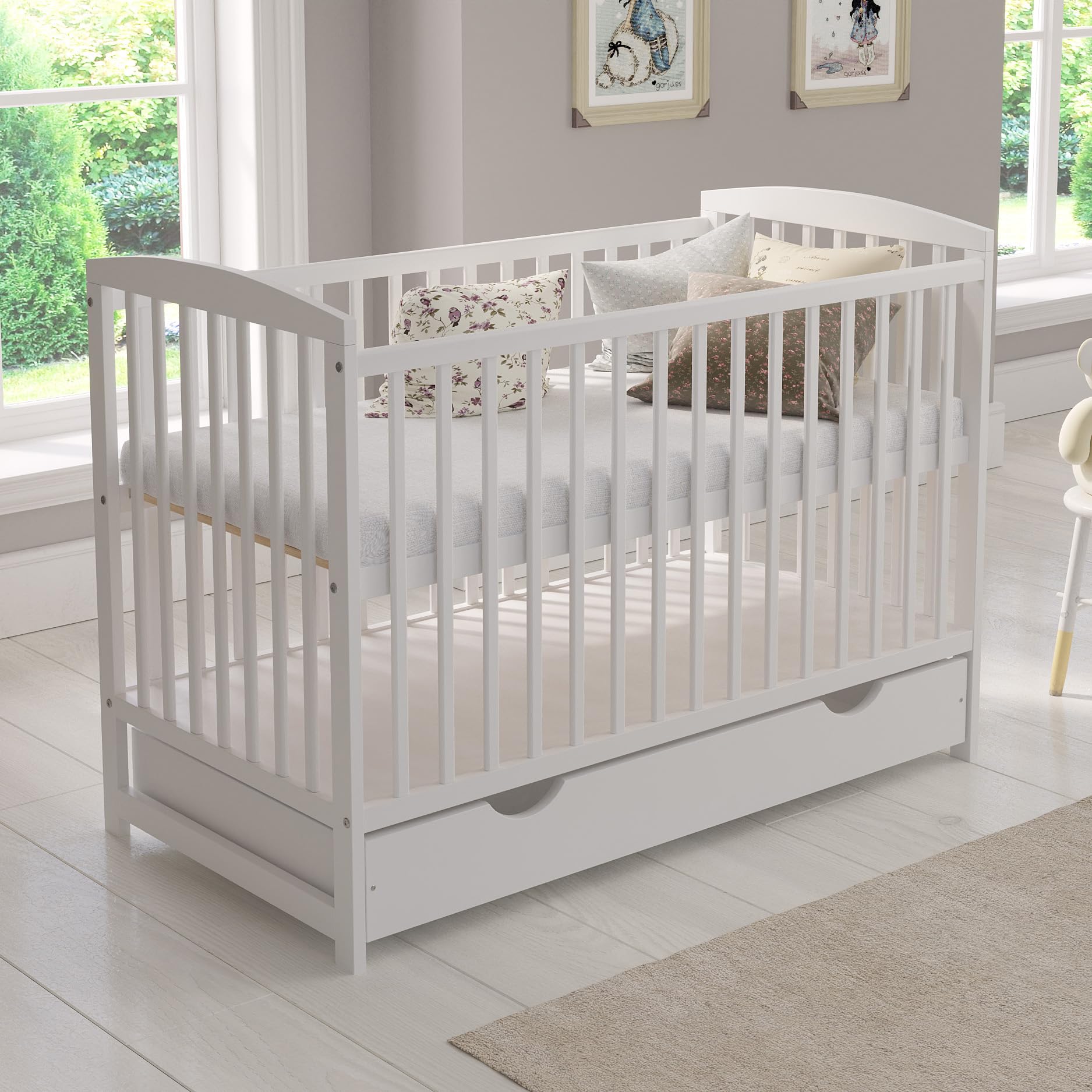 Love For Sleep Babybett 120x60 mit Matratze & Schublade, Höhenverstellbares Kinderbett aus Kiefernholz