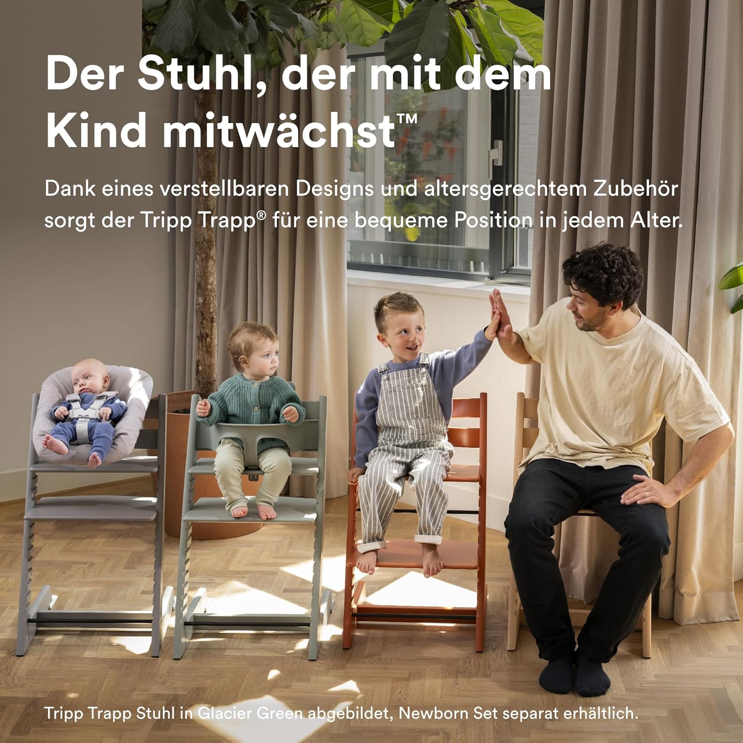 Stokke Tripp Trapp Hochstuhl White mit Baby Set2, Buchenholz, verstellbar 57x46x83 cm