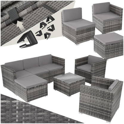 tectake Poly Rattan Lounge Gartenmöbel Set mit Sofa, Sesseln & Tisch – Wetterfeste Outdoor Sitzgruppe