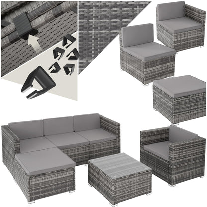 tectake Poly Rattan Lounge Gartenmöbel Set mit Sofa, Sesseln & Tisch – Wetterfeste Outdoor Sitzgruppe