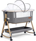 Maydolly 3-in-1 Baby Beistellbett Grau mit Matratze & Moskitonetz, Höhenverstellbares Reisebett mit Rollen für Neugeborene