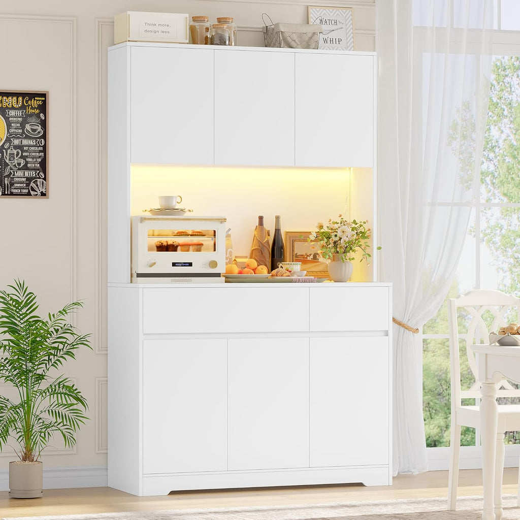 FirFurd Küchenschrank Buffetschrank Weiß 180x100x38,5 cm mit LED, Steckdose, Arbeitsplatte, Sideboard mit Türen & Schubladen