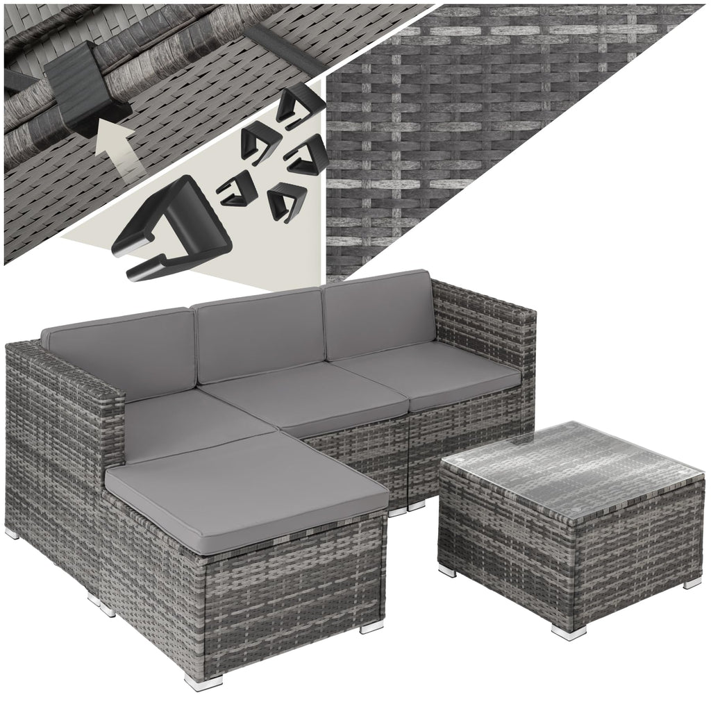 tectake Poly Rattan Lounge Gartenmöbel Set mit Sofa, Sesseln & Tisch – Wetterfeste Outdoor Sitzgruppe