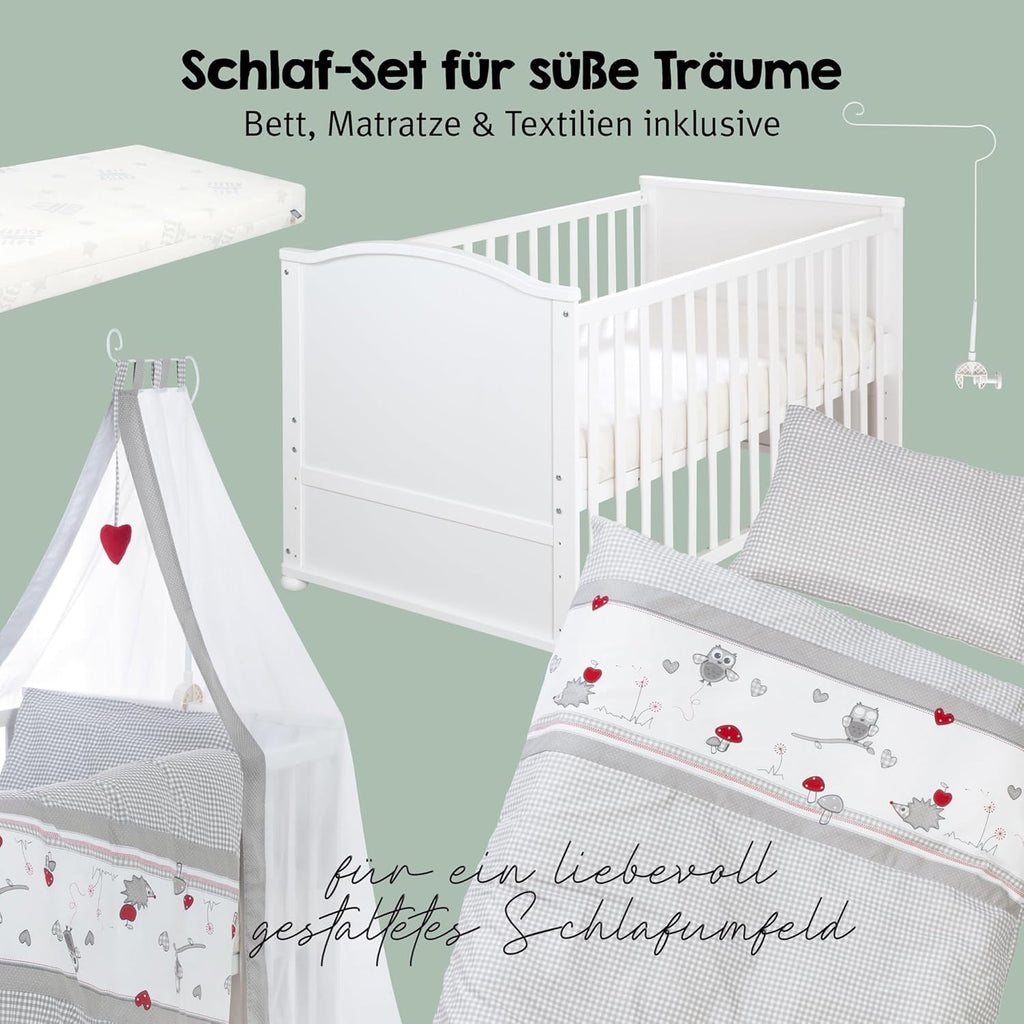 roba Babybett Set 70x140 mit Matratze, Bettwäsche & Himmel, Umbaubar zum Juniorbett