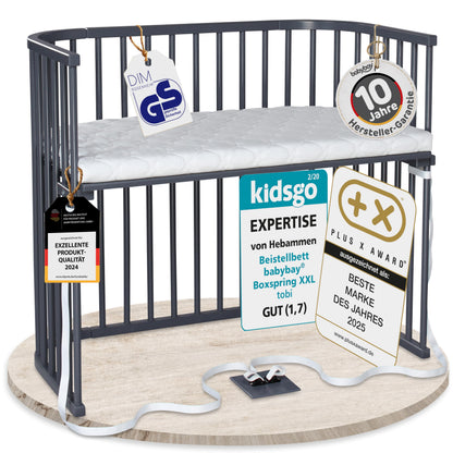 babybay Original Beistellbett aus massivem Buchenholz mit Matratze – Höhenverstellbares mitwachsendes Babybett