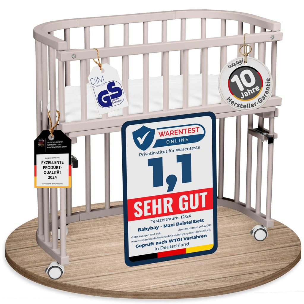 babybay Original Beistellbett aus massivem Buchenholz mit Matratze – Höhenverstellbares mitwachsendes Babybett