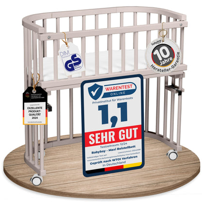 babybay Original Beistellbett aus massivem Buchenholz mit Matratze – Höhenverstellbares mitwachsendes Babybett
