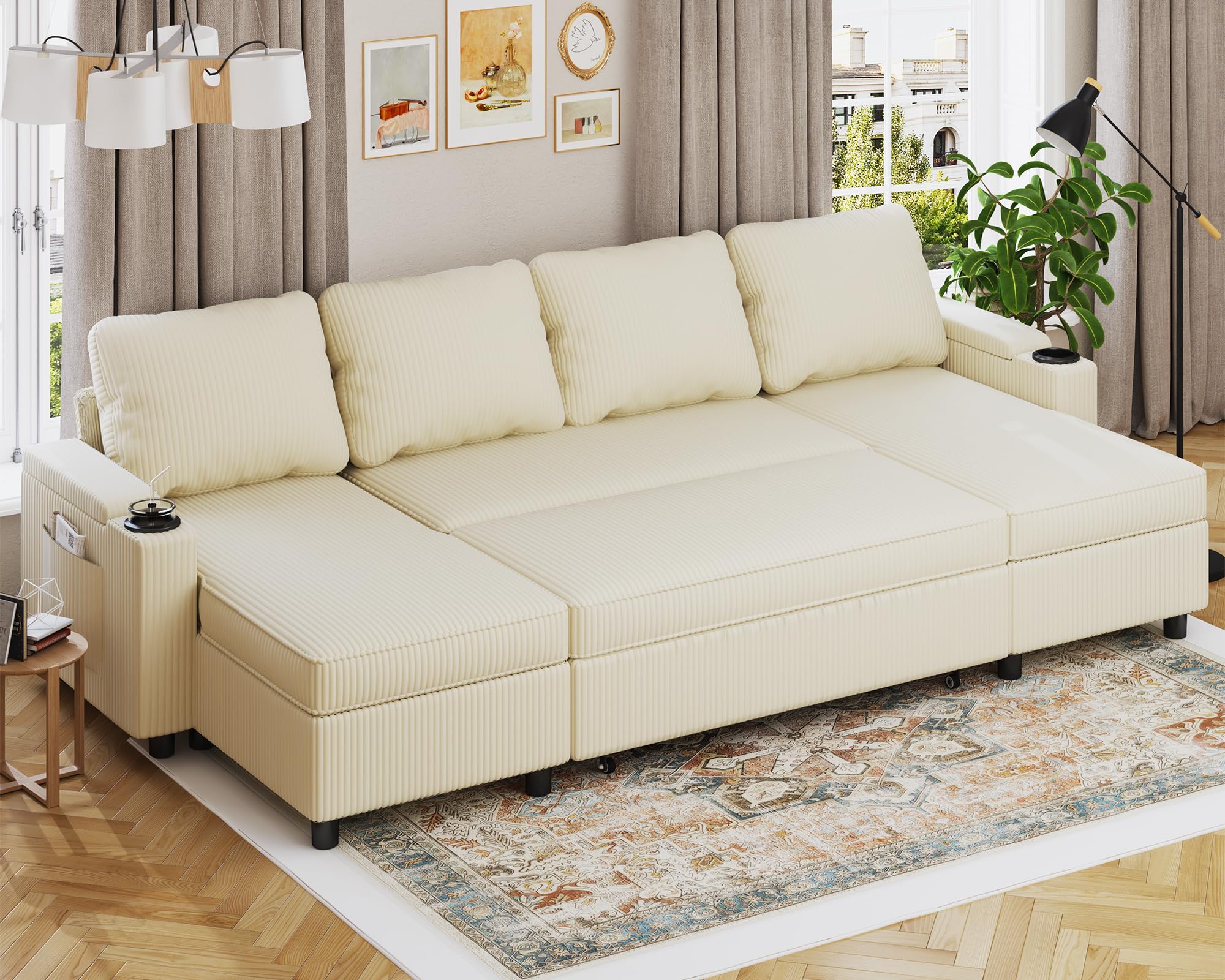 Devoko Ecksofa mit Schlaffunktion L-Form Schlafsofa mit Bettkasten Velours 3-Sitzer