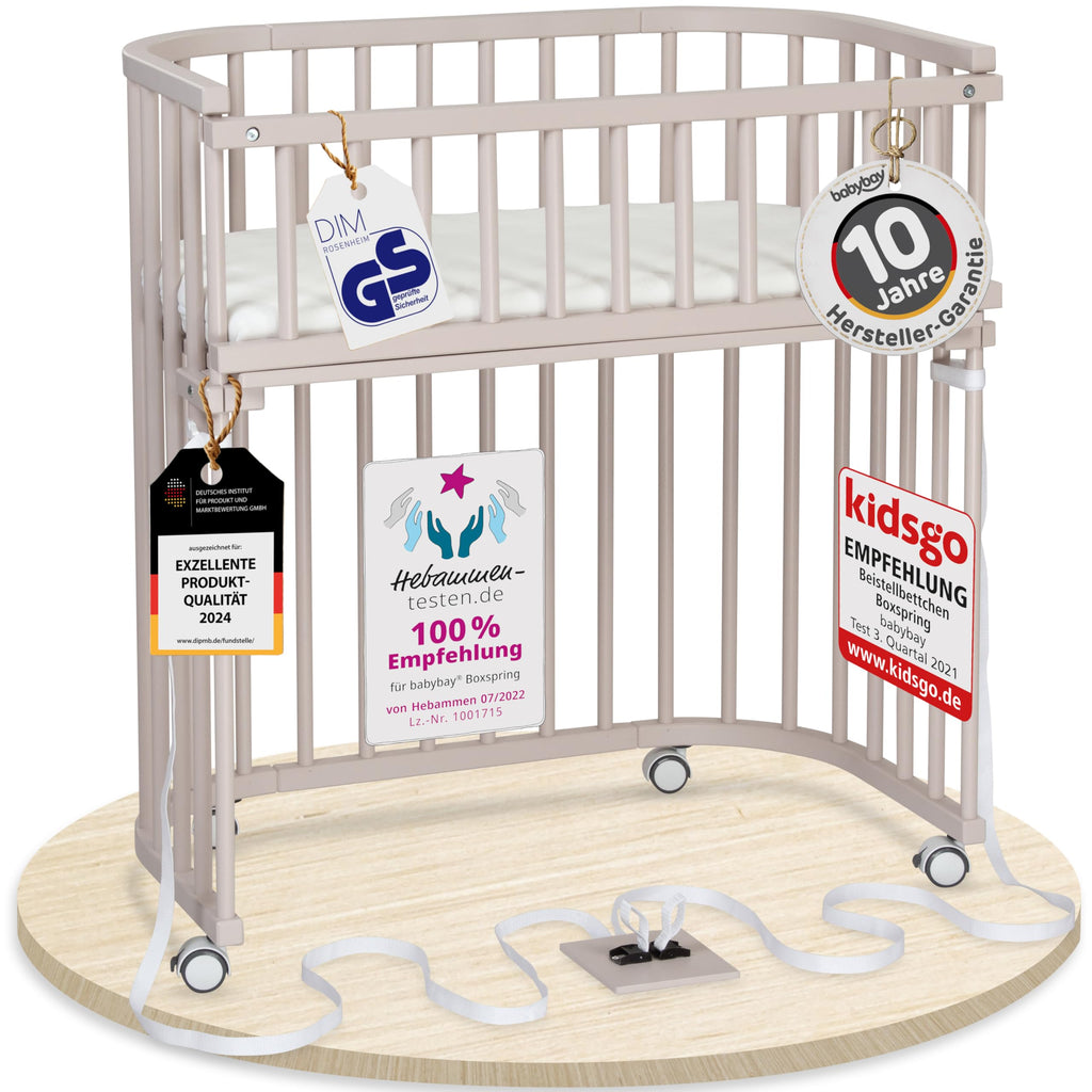 babybay Original Beistellbett aus massivem Buchenholz mit Matratze – Höhenverstellbares mitwachsendes Babybett