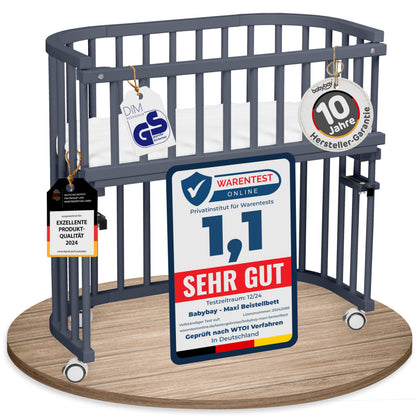babybay Original Beistellbett aus massivem Buchenholz mit Matratze – Höhenverstellbares mitwachsendes Babybett