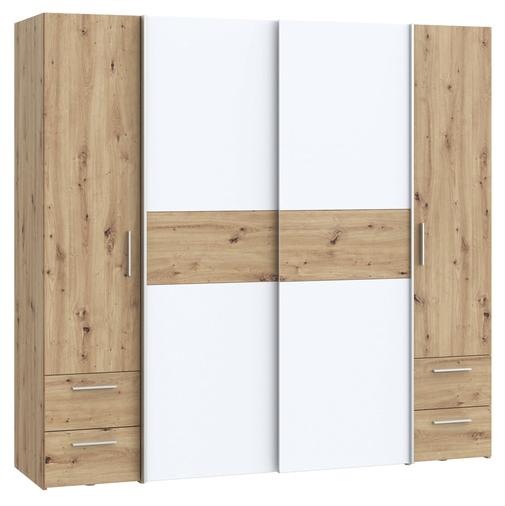 Forte Kalixtus Kleiderschrank mit Schwebetüren – Moderner 4-türiger Kleiderschrank aus Holzwerkstoff mit Kleiderstange & Einlegeböden