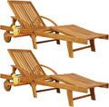 Casaria Sonnenliege 2er Set aus Akazienholz, Braun, klappbar mit Rädern & Tisch, 195x59x30 cm