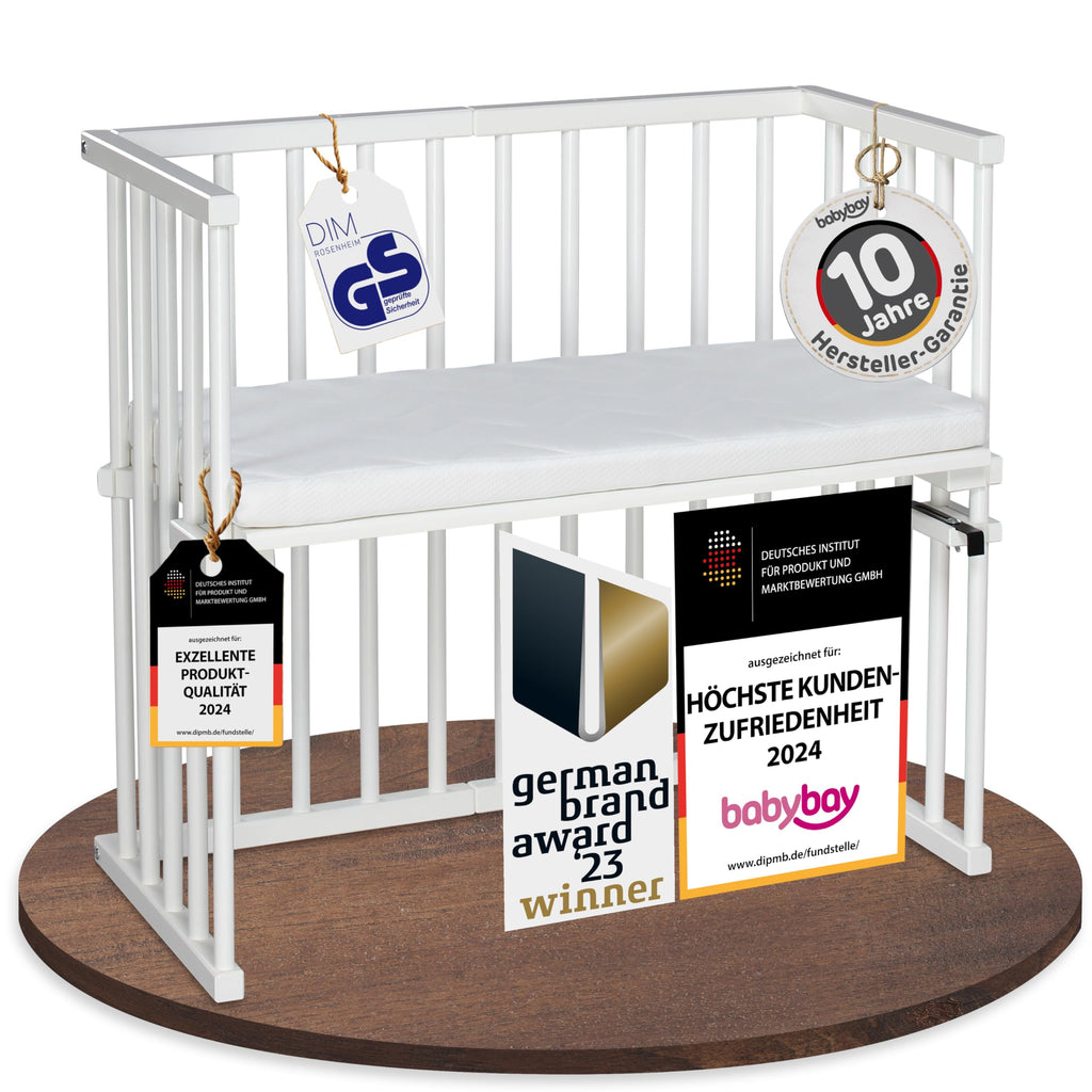 babybay Original Beistellbett aus massivem Buchenholz mit Matratze – Höhenverstellbares mitwachsendes Babybett