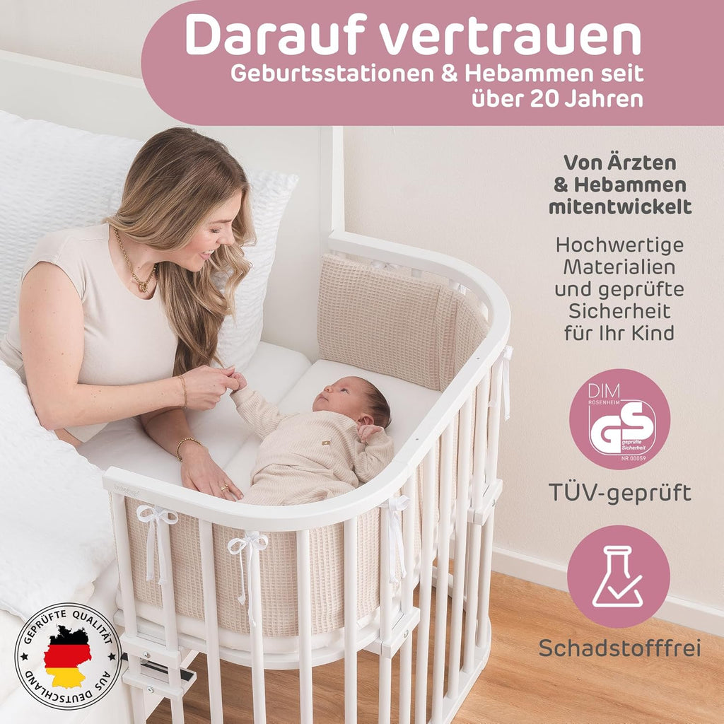 babybay Original Beistellbett aus massivem Buchenholz mit Matratze – Höhenverstellbares mitwachsendes Babybett