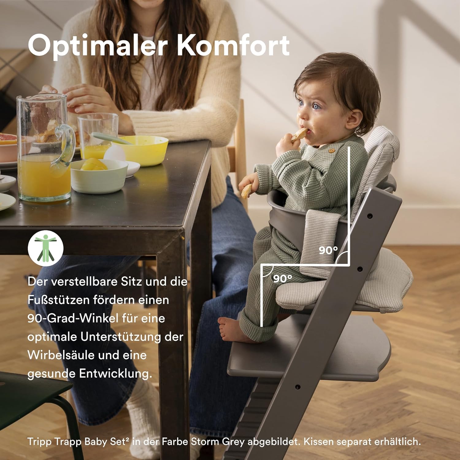 Stokke Tripp Trapp Hochstuhl White mit Baby Set2, Buchenholz, verstellbar 57x46x83 cm