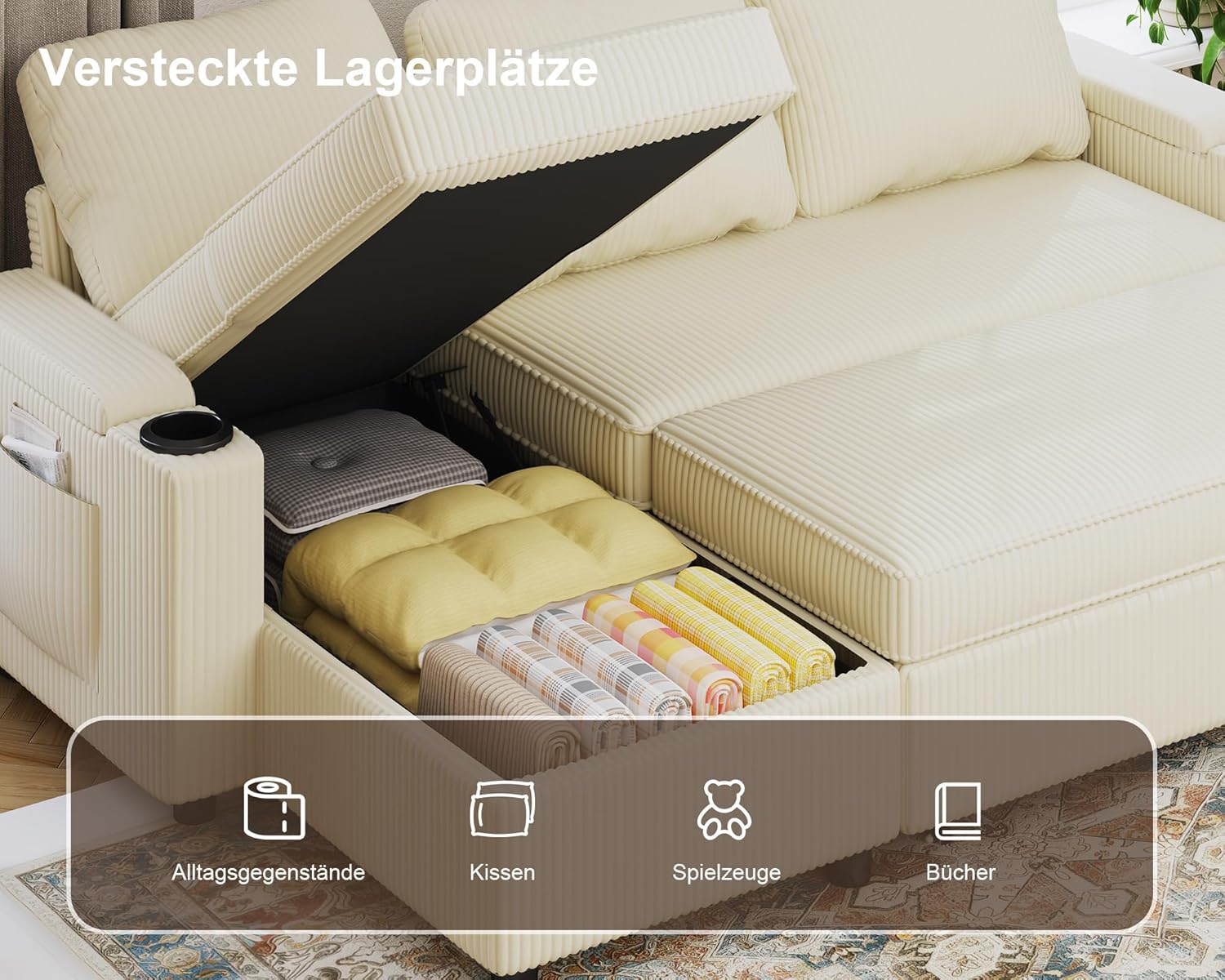 Devoko Ecksofa mit Schlaffunktion L-Form Schlafsofa mit Bettkasten Velours 3-Sitzer
