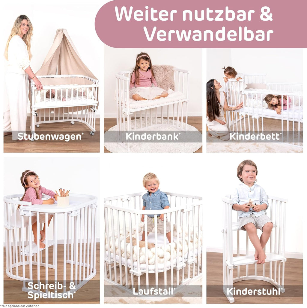 babybay Original Beistellbett aus massivem Buchenholz mit Matratze – Höhenverstellbares mitwachsendes Babybett