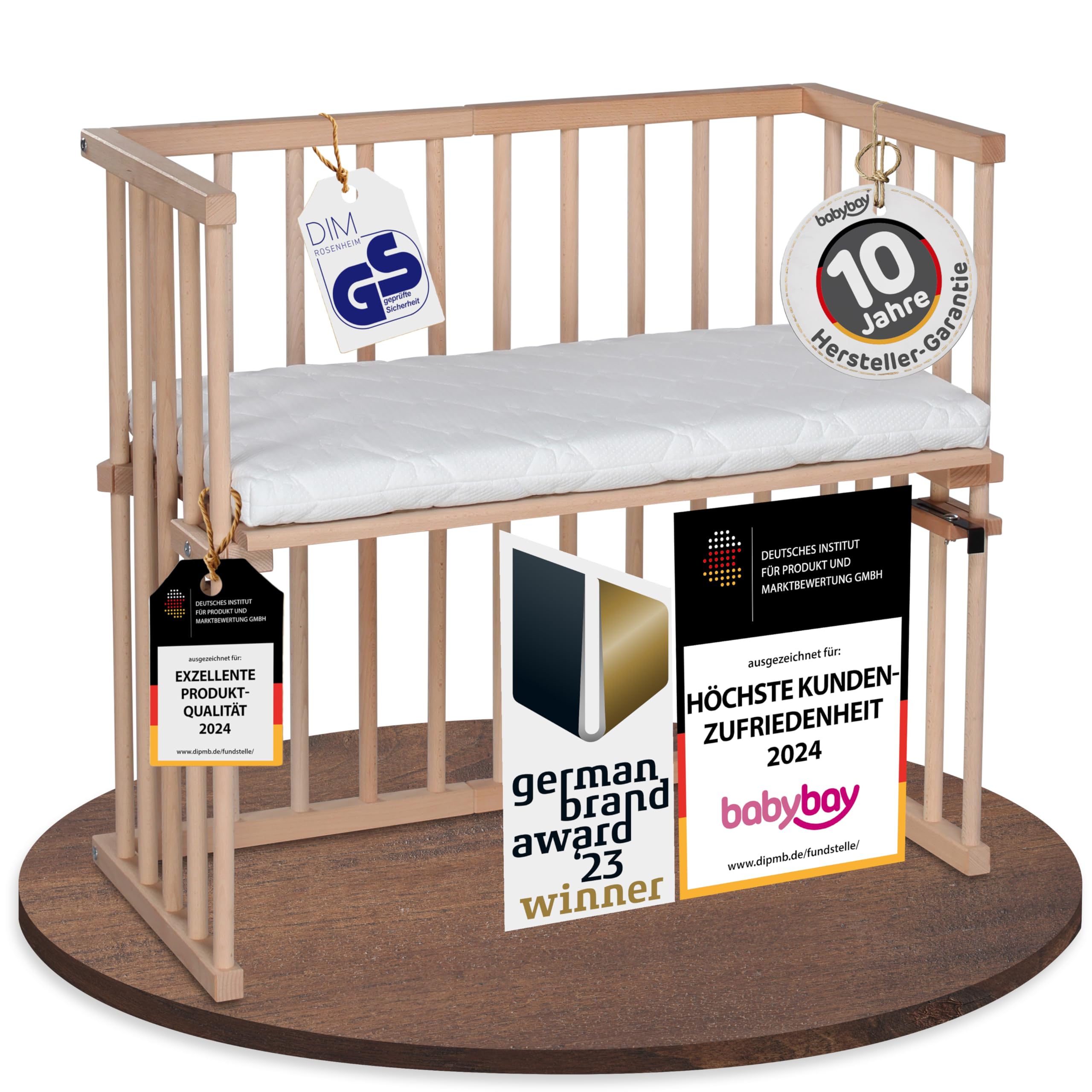 babybay Original Beistellbett aus massivem Buchenholz mit Matratze – Höhenverstellbares mitwachsendes Babybett