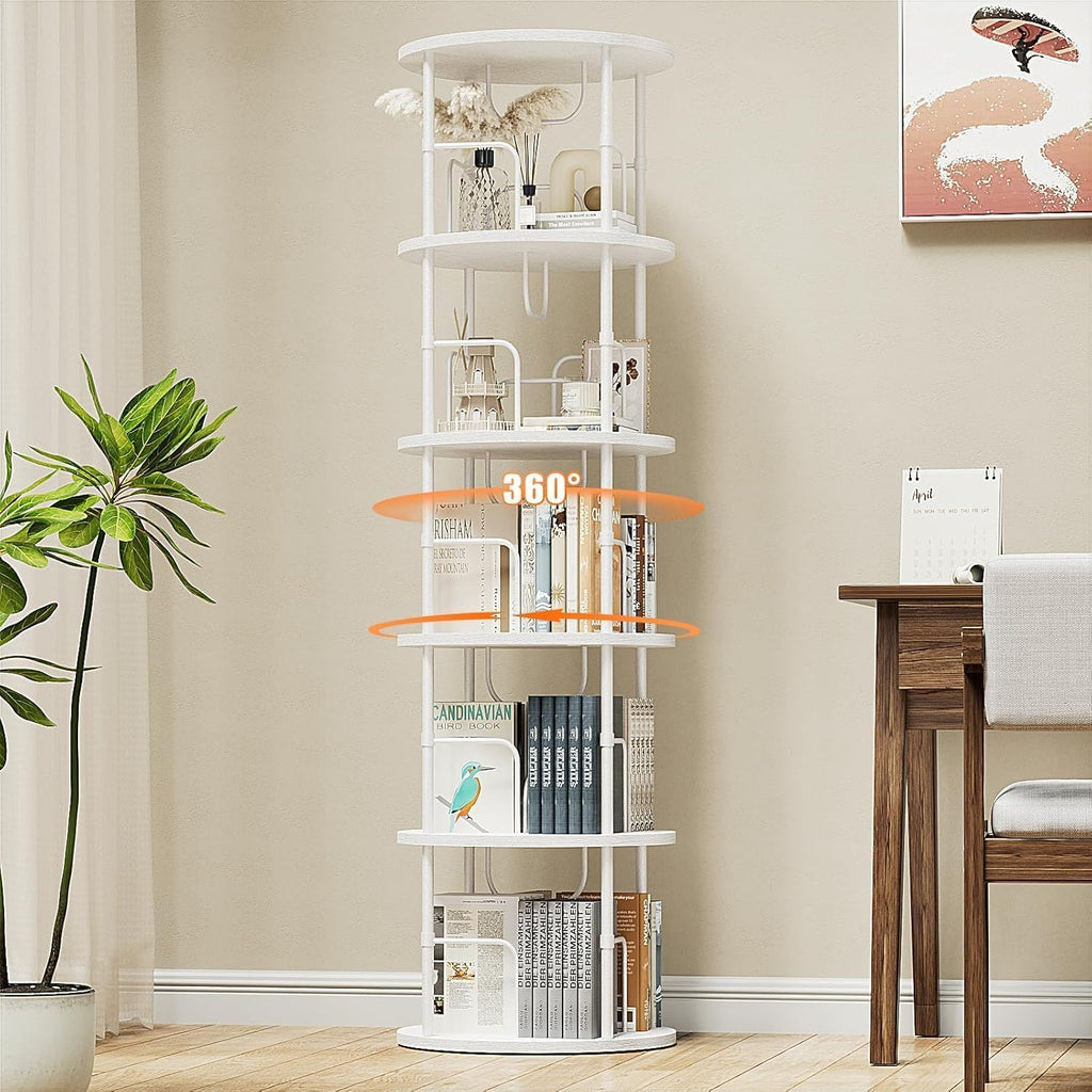 360° Drehbares Bücherregal, Bodenstehendes Bücherschrank Aus Holz, Bookshelf Mit 5 Ebenen, Verstellbare Ebenen, Standregal, 45×45×160cm, Weiß