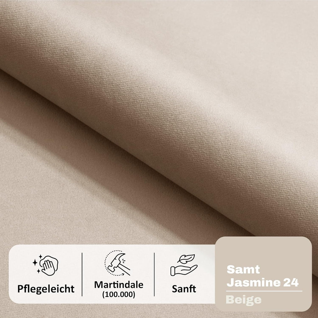 Motivena Santiago Boxspringbett 160x200 Beige Samt – Bett mit Bettkasten, Bonellfederkern Matratze H4 & Komfortschaum Topper H3