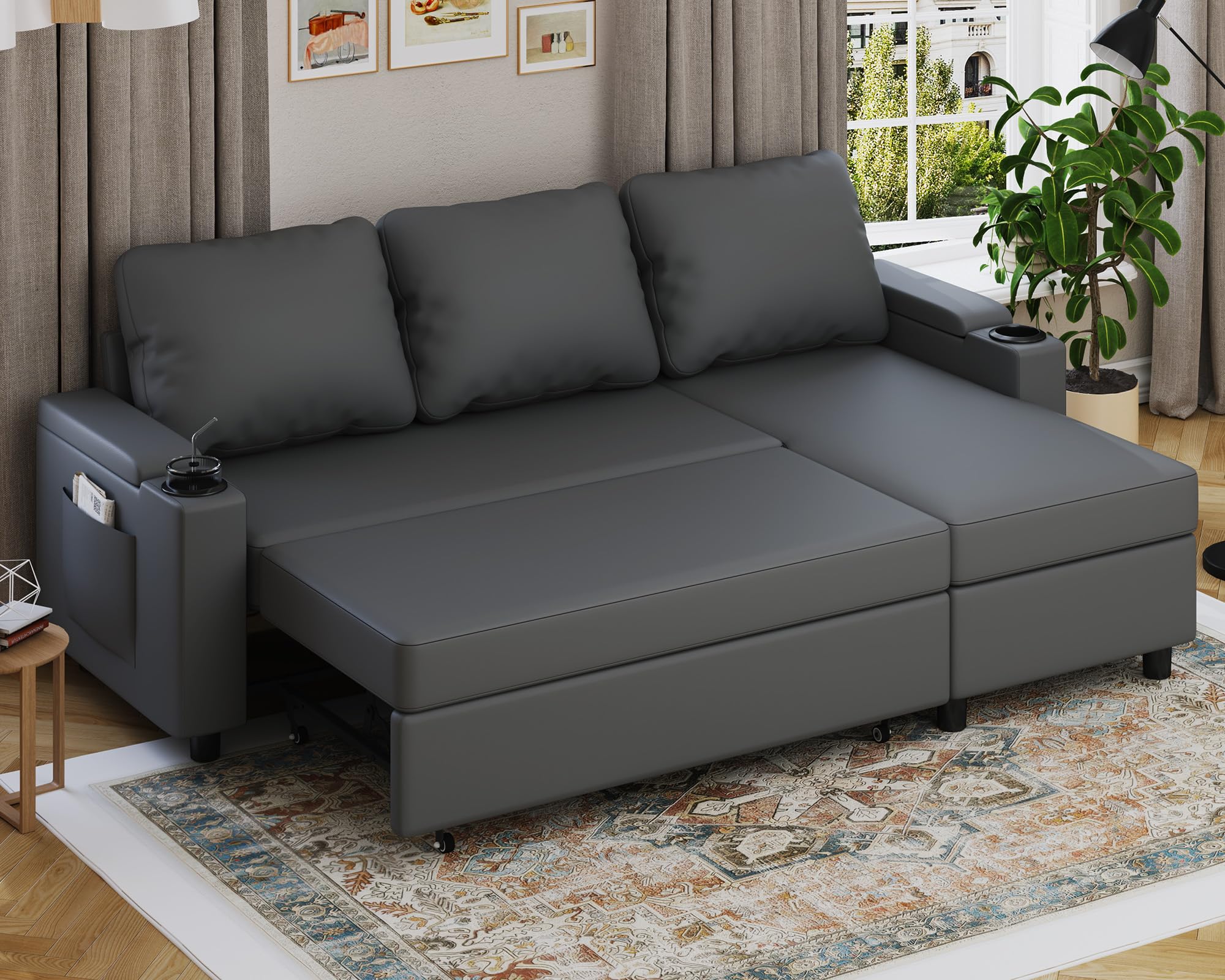 Devoko Ecksofa mit Schlaffunktion L-Form Schlafsofa mit Bettkasten Velours 3-Sitzer