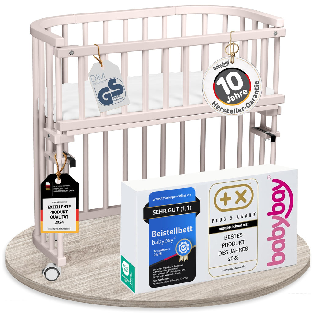 babybay Original Beistellbett aus massivem Buchenholz mit Matratze – Höhenverstellbares mitwachsendes Babybett