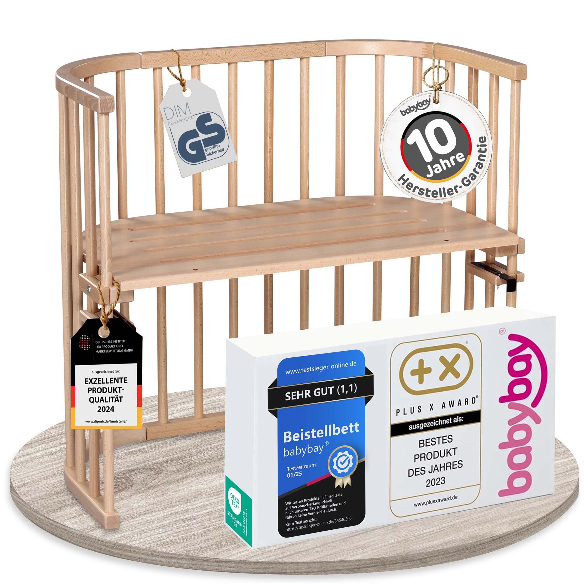 babybay Original Beistellbett aus massivem Buchenholz mit Matratze – Höhenverstellbares mitwachsendes Babybett