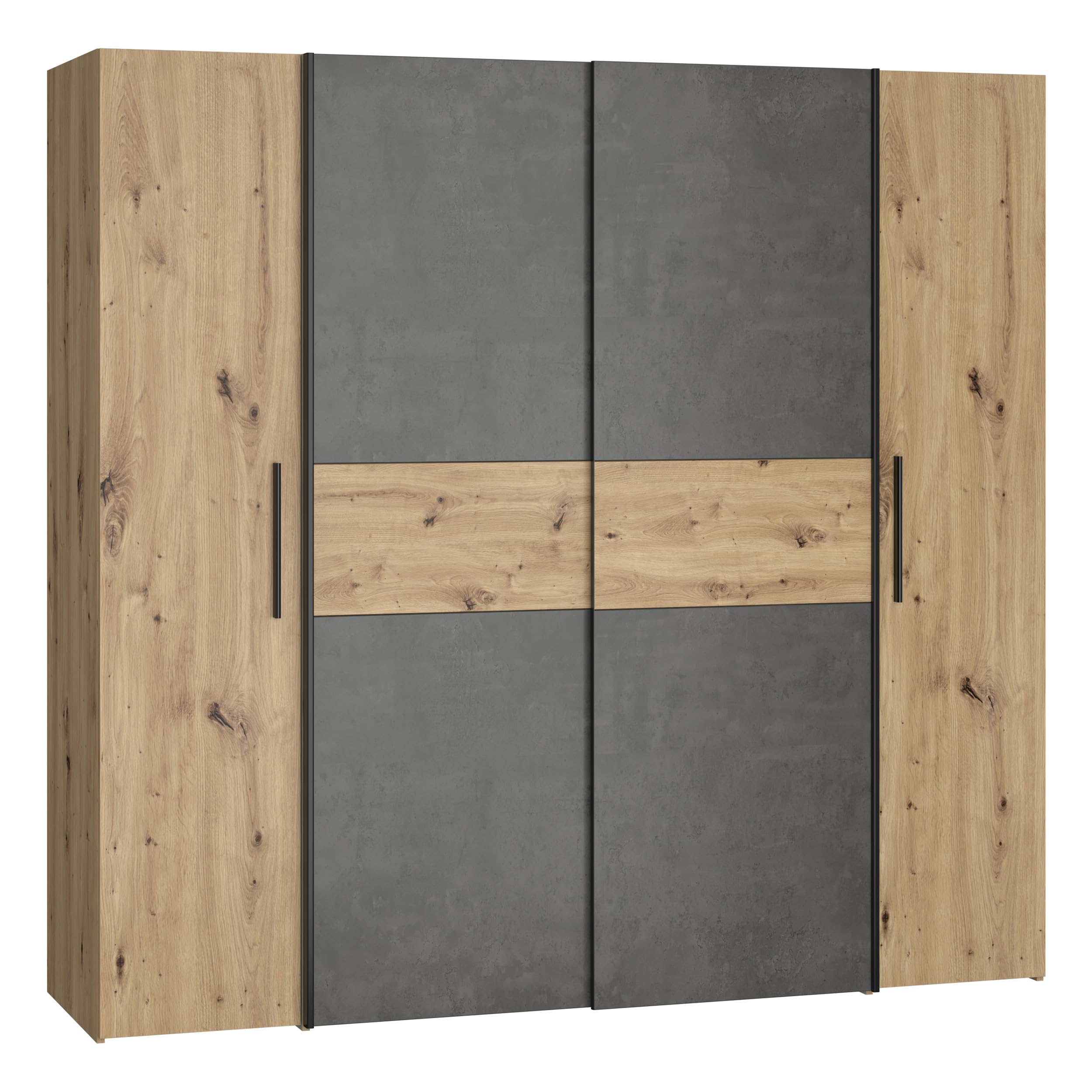 Forte Kalixtus Kleiderschrank mit Schwebetüren – Moderner 4-türiger Kleiderschrank aus Holzwerkstoff mit Kleiderstange & Einlegeböden