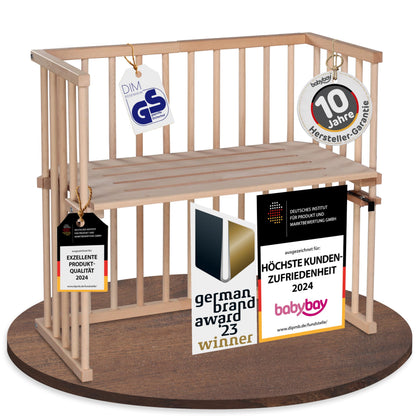 babybay Original Beistellbett aus massivem Buchenholz mit Matratze – Höhenverstellbares mitwachsendes Babybett