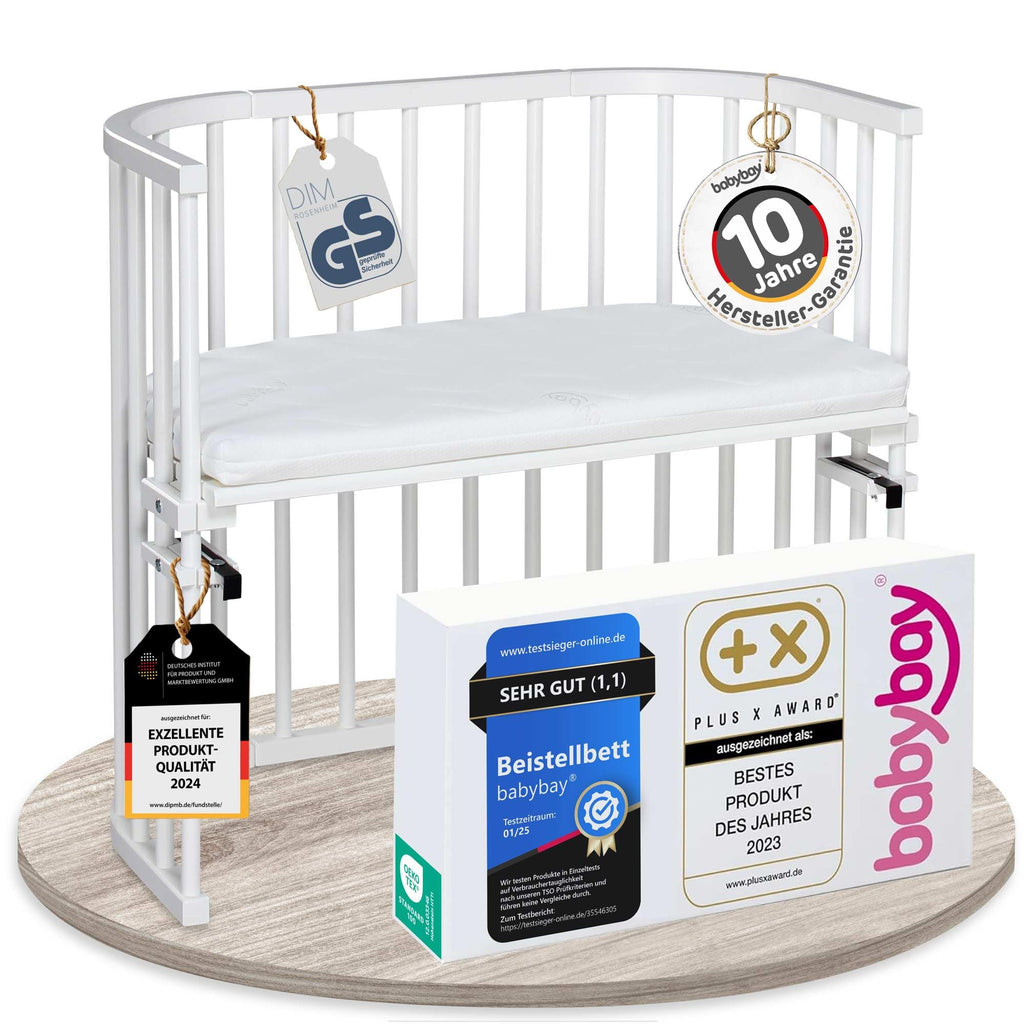 babybay Original Beistellbett aus massivem Buchenholz mit Matratze – Höhenverstellbares mitwachsendes Babybett