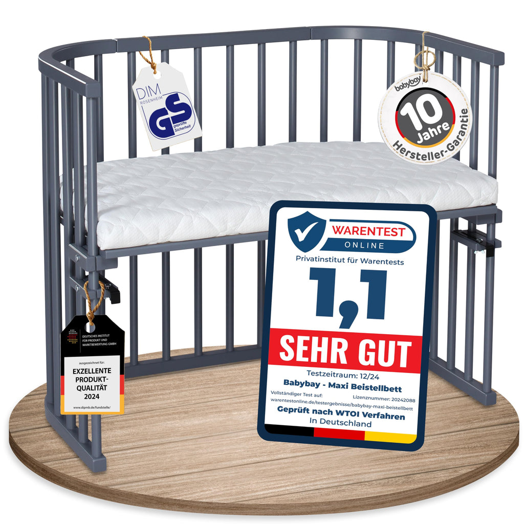 babybay Original Beistellbett aus massivem Buchenholz mit Matratze – Höhenverstellbares mitwachsendes Babybett