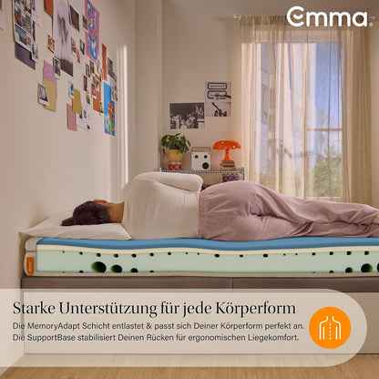 Emma One+ Matratze H2 H3 3-Zonen Memory Foam Matratze atmungsaktiv kühlender Bezug ergonomisch Schlafkomfort
