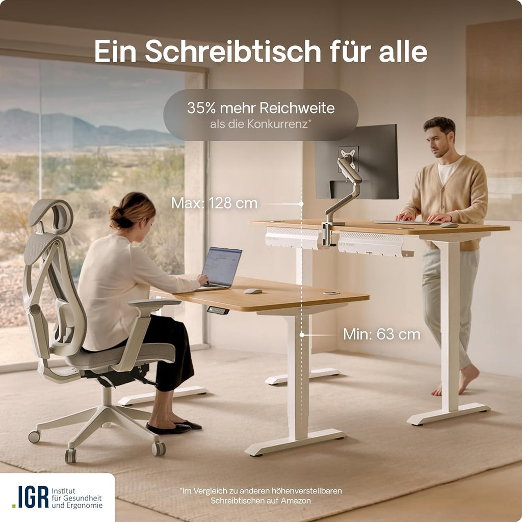 Desktronic HomePro Höhenverstellbarer Schreibtisch Elektrisch – Ergonomischer Steh Sitz Schreibtisch mit Dual Motor, Touchscreen, USB-A & USB-C