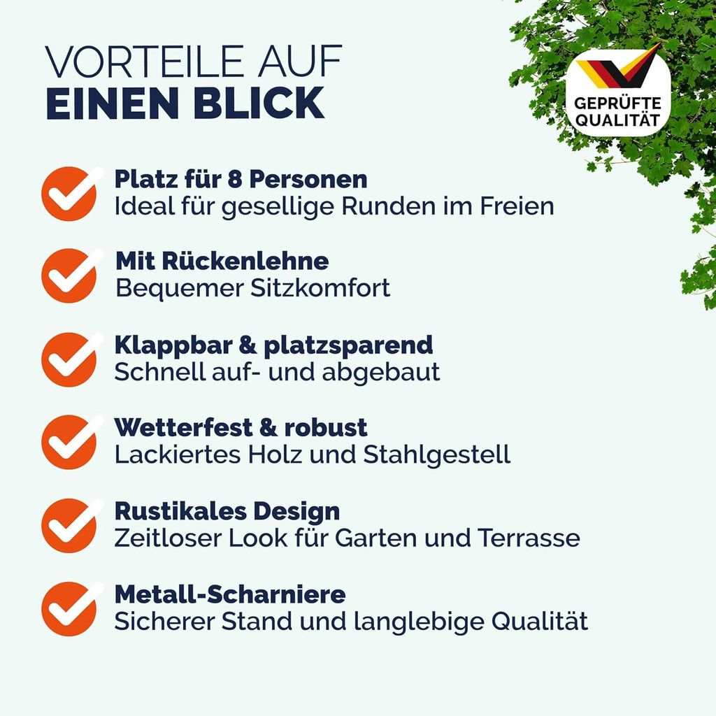 Casaria Bierzeltgarnitur 170 cm Braun Holz Stahl klappbar mit Lehne 3-teilig Bierbank Set Tisch Outdoor