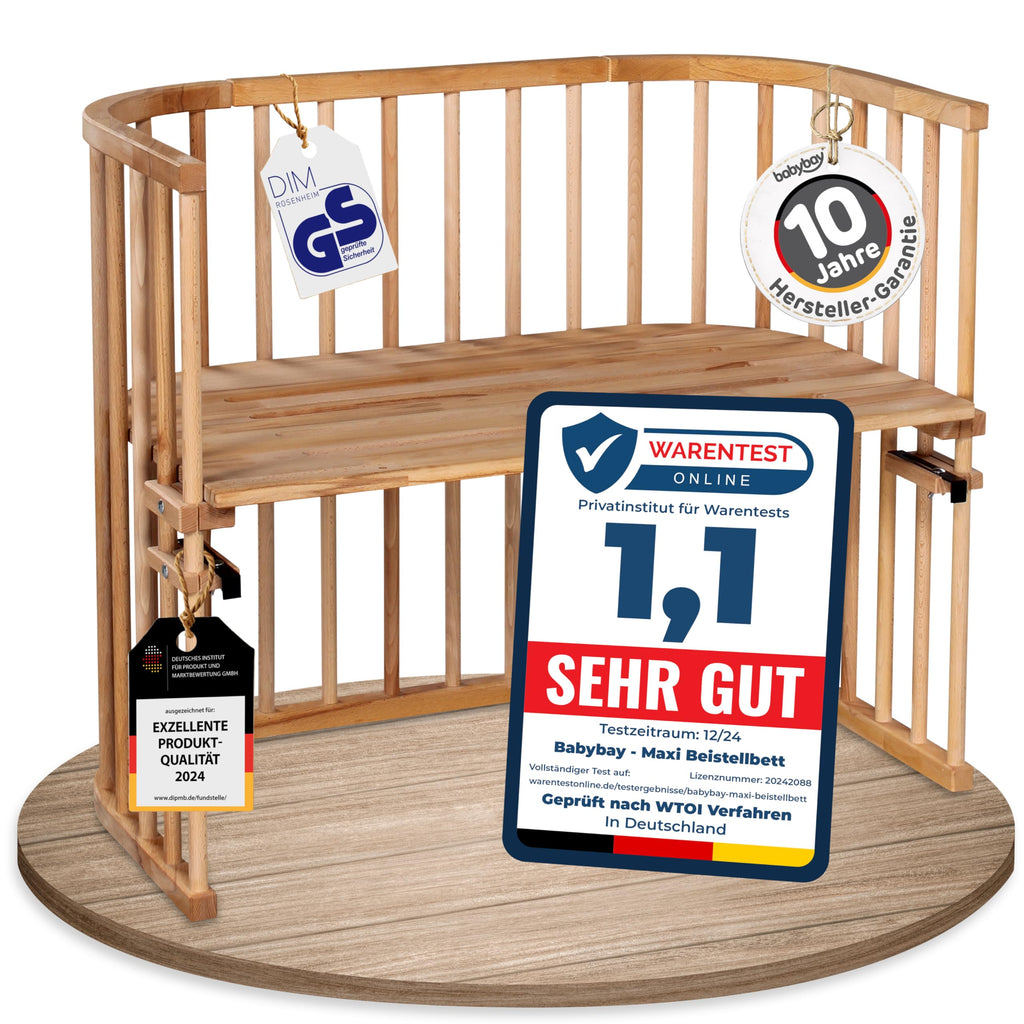 babybay Original Beistellbett aus massivem Buchenholz mit Matratze – Höhenverstellbares mitwachsendes Babybett