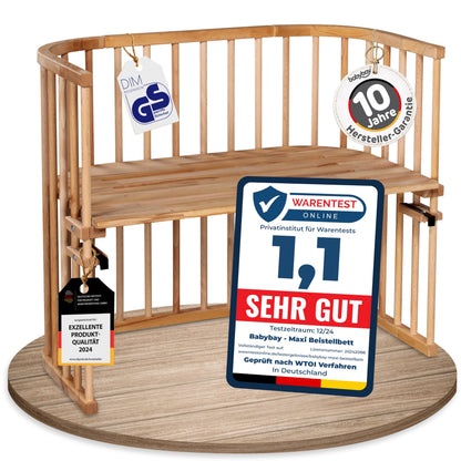 babybay Original Beistellbett aus massivem Buchenholz mit Matratze – Höhenverstellbares mitwachsendes Babybett
