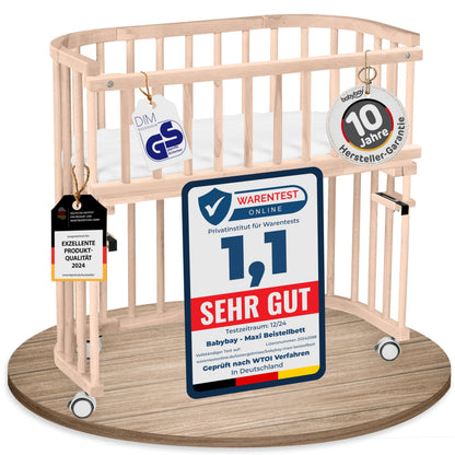 babybay Original Beistellbett aus massivem Buchenholz mit Matratze – Höhenverstellbares mitwachsendes Babybett