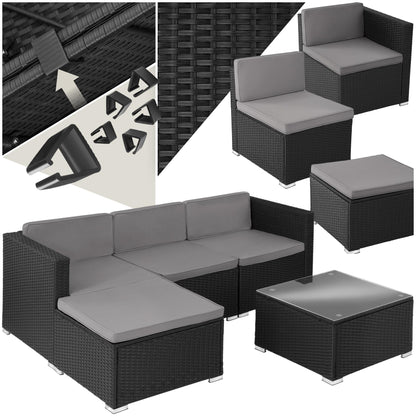 tectake Poly Rattan Lounge Gartenmöbel Set mit Sofa, Sesseln & Tisch – Wetterfeste Outdoor Sitzgruppe