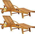 Casaria Sonnenliege 2er Set Akazienholz Klappbar Wetterfest mit Rädern & Ausziehtisch Gartenliege Braun 196 cm
