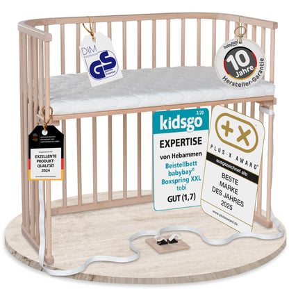 babybay Original Beistellbett aus massivem Buchenholz mit Matratze – Höhenverstellbares mitwachsendes Babybett