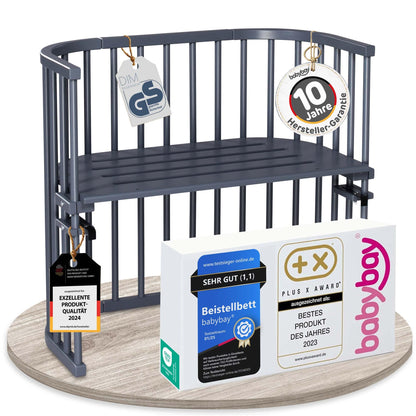 babybay Original Beistellbett aus massivem Buchenholz mit Matratze – Höhenverstellbares mitwachsendes Babybett