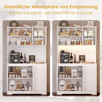 FirFurd Küchenschrank Weiß 180x100x38,5 cm mit LED, Steckdose, Arbeitsplatte, Buffetschrank mit Glastüren & 3 Schubladen