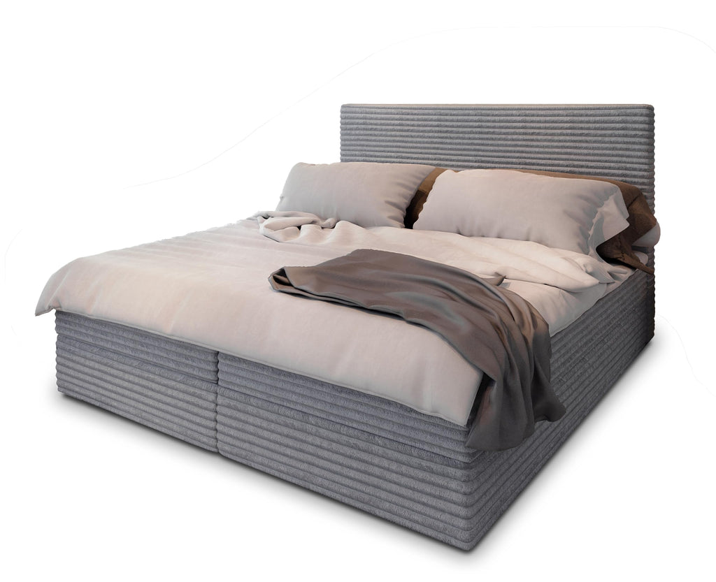 Masseno Boxspringbett PISA Polsterbett Creme mit Matratze & Topper, Bettkasten, gepolstertes Kopfteil TILIA 03