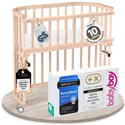 babybay Original Beistellbett aus massivem Buchenholz mit Matratze – Höhenverstellbares mitwachsendes Babybett