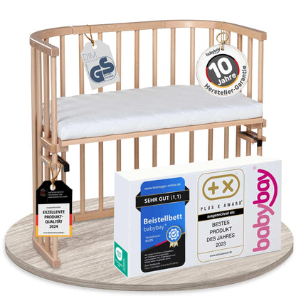 babybay Original Beistellbett aus massivem Buchenholz mit Matratze – Höhenverstellbares mitwachsendes Babybett