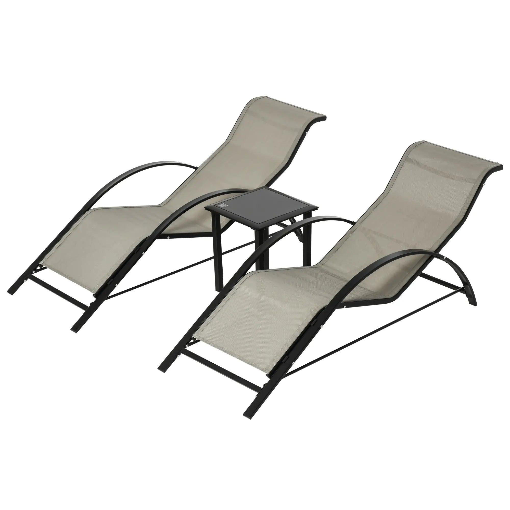 Elegantes 3-teiliges Lounge-Set – 2 ergonomische S-förmige Sonnenliegen mit Beistelltisch