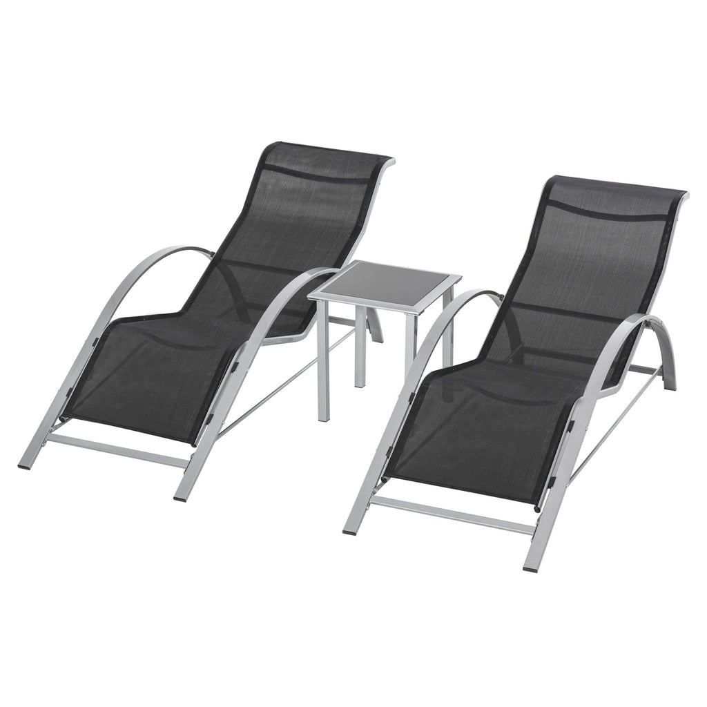 Elegantes 3-teiliges Lounge-Set – 2 ergonomische S-förmige Sonnenliegen mit Beistelltisch