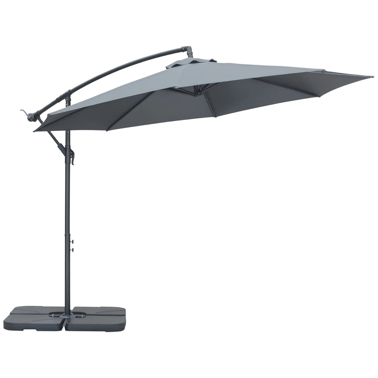 Moderner Hängeampelschirm mit Kreuzfuß und Gewichten – Verstellbarer Sonnenschirm mit UV-Schutz – Ø292 cm – Grau