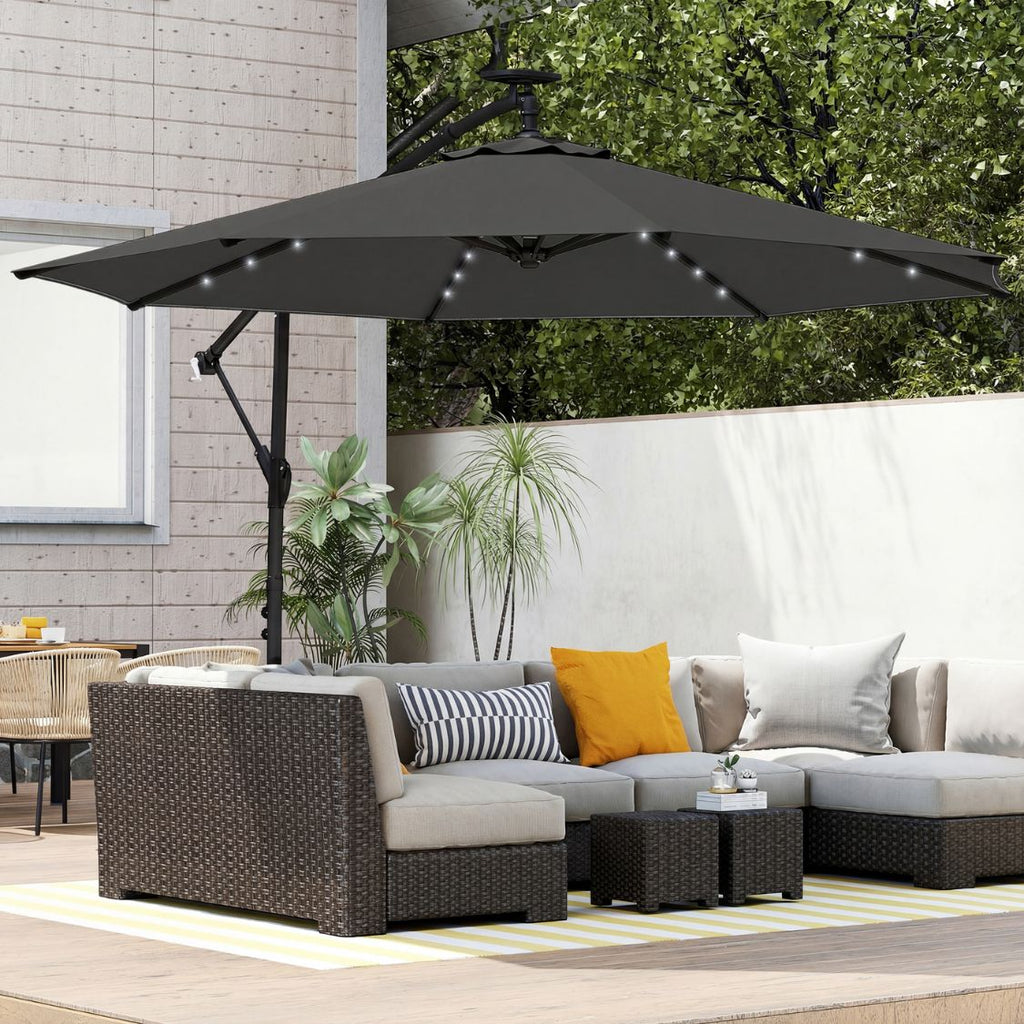 Ampelschirm 3×3 m mit Integrierter LED-Beleuchtung – 360° Verstellbar für Terrasse & Garten