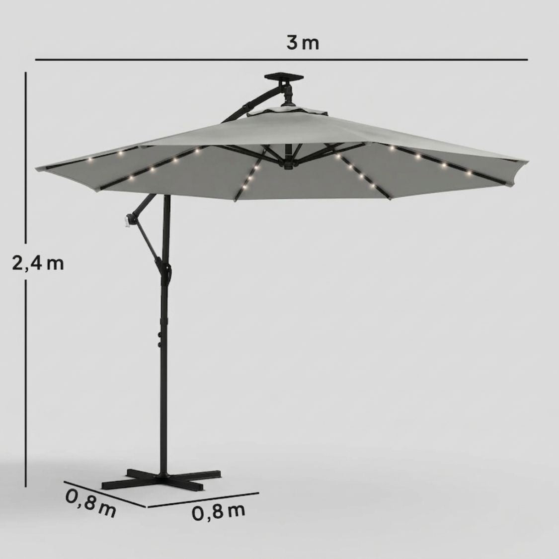 Ampelschirm 3×3 m mit Integrierter LED-Beleuchtung – 360° Verstellbar für Terrasse & Garten